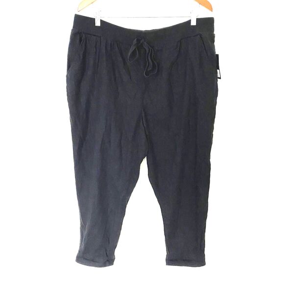 NWT Lucky Brand Black Linen Blend Utility Drawstring Pull Up Pants Sz XL - Picture 1 of 10